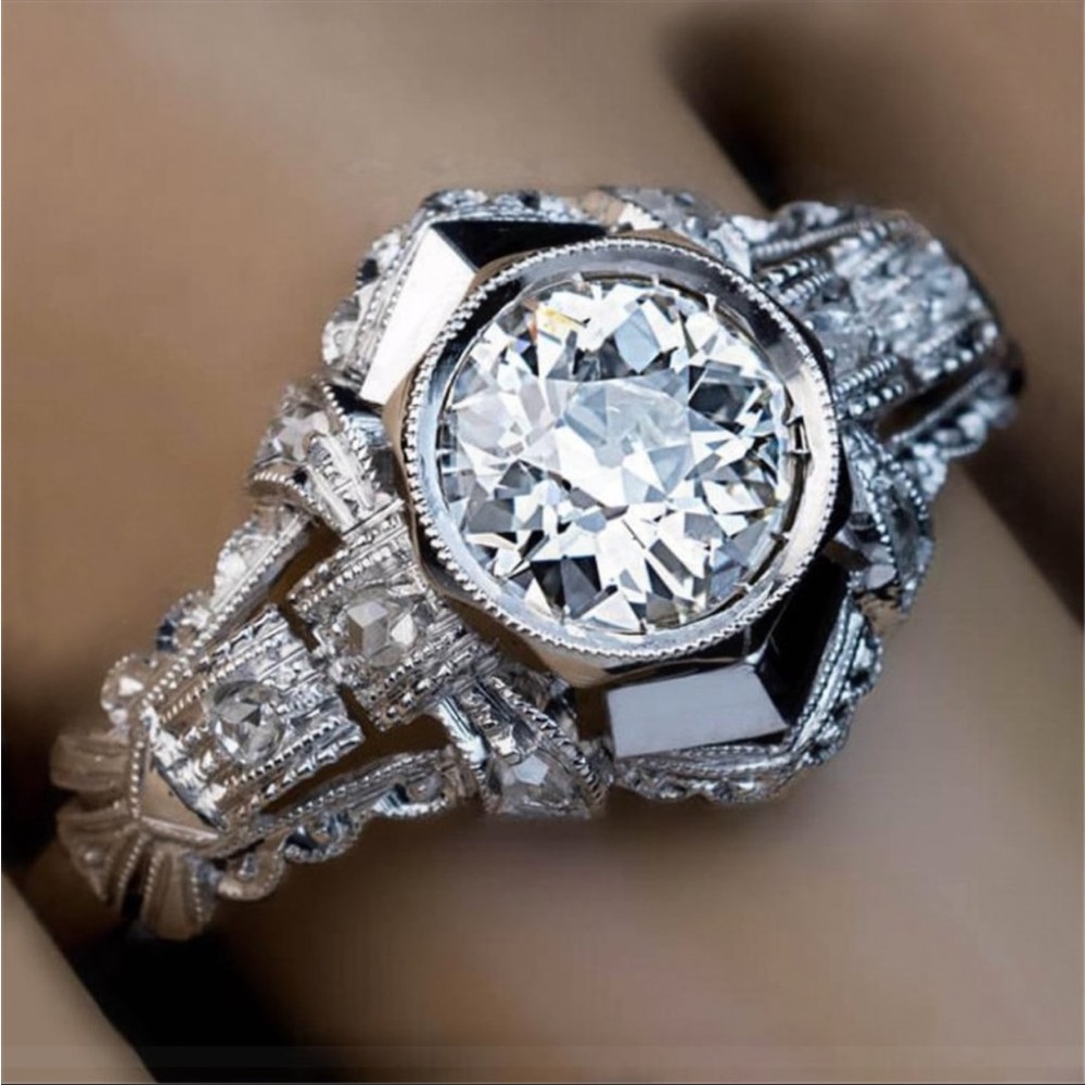 New 925 Silver Royal Zircon Stone Vintage Cubic Carved Luxury Rings - Picture 3 of 4